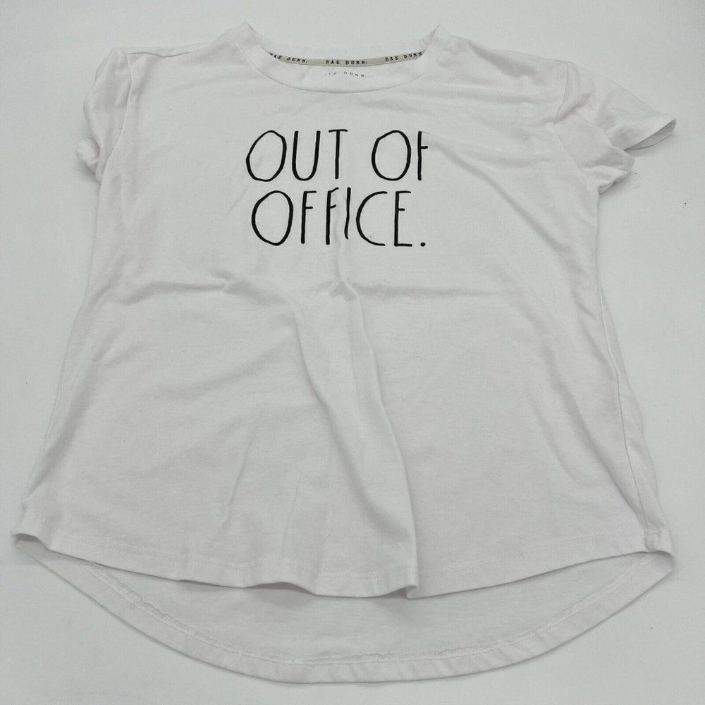 Rae Dunn Out of Office White T Shirt size Small